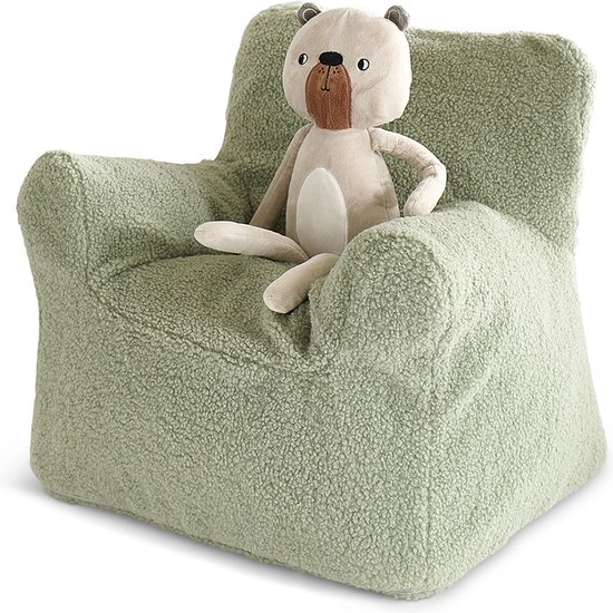 Petite Amélie Peuterstoel Zachte Groen - Teddy Zitzak Kind XL - Met Wasbare Hoes - Kinderzetel (1-8 jaar) - Zachte Kindersofa met Visco vulling van Merkloos