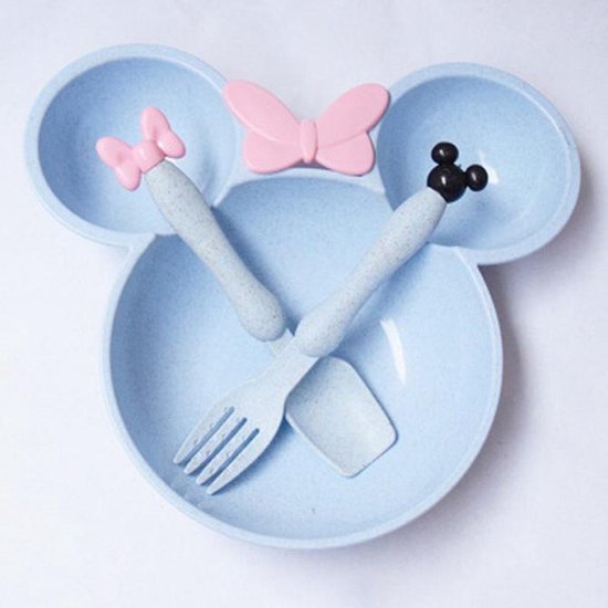 Peuter Baby Dinerbord-Servies voor Kinderen-Eetset voor kinderen-Kinderserviesset-3 delig-Tarwe-Minnie-Blauw van Wortelte.lt