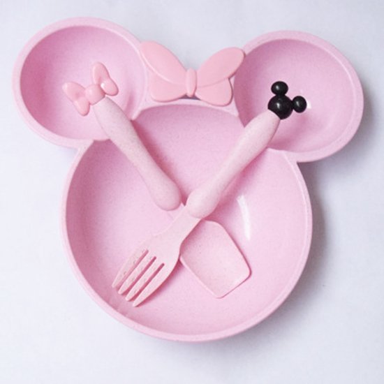 Peuter Baby Dinerbord-Servies voor Kinderen-Eetset voor kinderen-Kinderserviesset-3 delig-Tarwe-Minnie-Roze van Disney