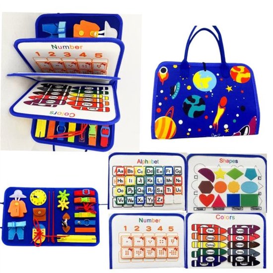 Peuter Busy Board - Montessori Speelgoed - Druk Boek Leerzaam Sensorisch Speelgoed voor Peuters, Peuter Reis Educatief Speelgoed, Leer Fijne Motoriek, Verjaardags- en Kerstcadeaus voor Meisjes Jongens - Stijl D