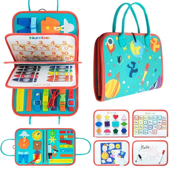Peuter Busy Board, Montessori Speelgoed, Druk Boek Leerzaam Sensorisch Speelgoed voor Peuters, Peuter Reis Educatief Speelgoed, Leer Fijne Motoriek, Verjaardags voor Meisjes Jongens, Stijl E