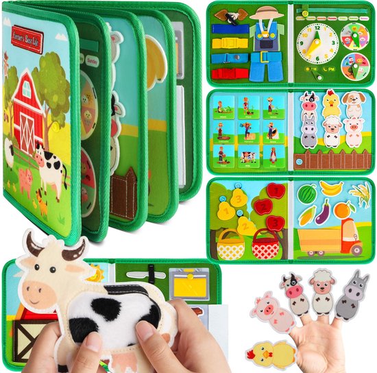 Peuter Druk Bord - Montessori Speelgoed - 18 In 1 Boerderij Druk Boek - Educatief Leer Sensorisch Speelgoed Voor Jongens En Meisjes - Kerst Verjaardagscadeaus Voor Peuters Reis Speelgoed Voor Vliegtuig Auto van Merkloos