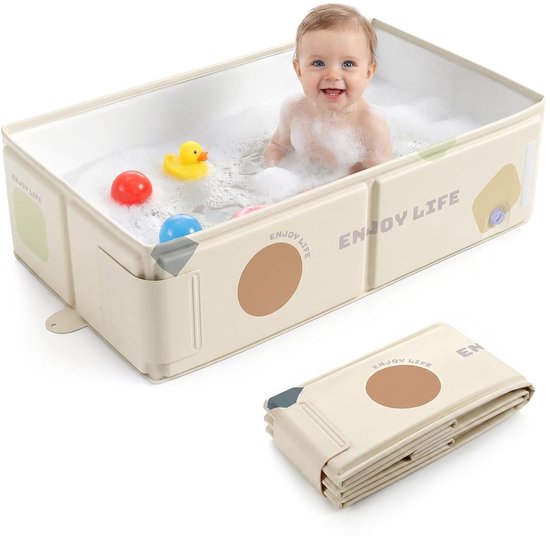 peuterbad, inklapbaar babybad, draagbaar babybad voor baby’s vanaf 6 maanden, eenvoudig schoon te maken, stabiel en duurzaam, opvouwbaar voor opslag, reisbenodigdheid, wit