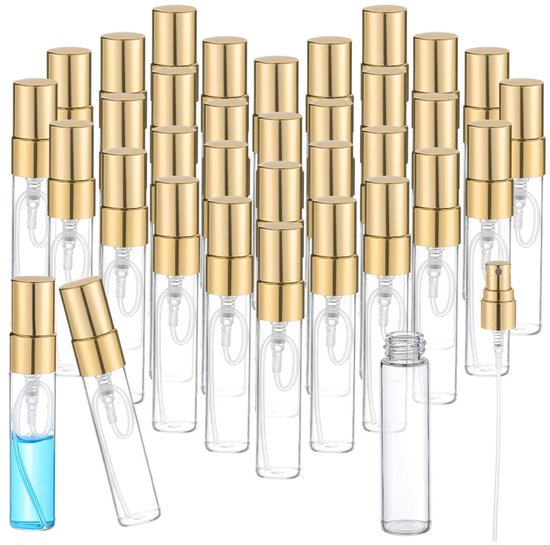 PH PandaHall 50 stuks mini spuitflessen 5 ml lege monstercontainers helder glas parfumflessen navulbare fijne nevel verstuiver parfum monster fles spuitcontainers voor reiniging reizen make-up