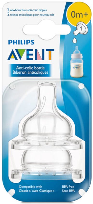 Philips Avent Anti-colic Baby Bottle Newborn Flow 0m+ maat 1, 2 stuks flesspeen