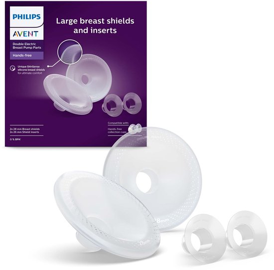 Philips Avent Grote Borstbeschermers & Inzetstukken – Comfortabele Pasvorm voor Grotere Tepels (28mm & 26mm) | SkinSense Siliconen voor Zachte Aansluiting - SCF552/11 van Philips Avent