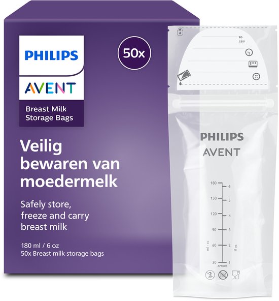 Philips Avent Moedermelk Bewaarzakjes 180 ml - Lekvrij - 50 Stuks - SCF603/50 van Merkloos