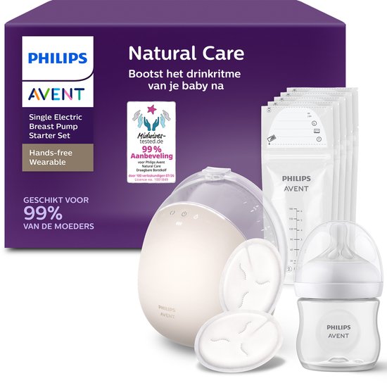 Philips Avent Natural Care Handsfree Wearable Borstkolf SCF494/21 | Draadloze Enkele Elektrische Borstkolf | Stille Borstkolf voor Onderweg | Inclusief Alle Maten | Oplaadbaar | Past in BH | Lekvrij Ontwerp