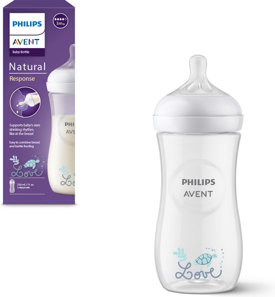 Philips Avent Natural Response 1 babyfles – 330 ml – flow 4 - schildpad - SCY906/11 van Philips