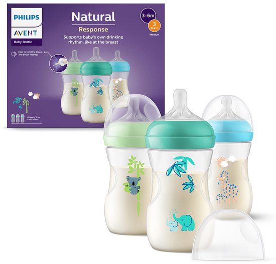 Philips Avent Natural Response Babyfles - 260 ml – flow 3 – 3 stuks - Decoratie - SCY903/72