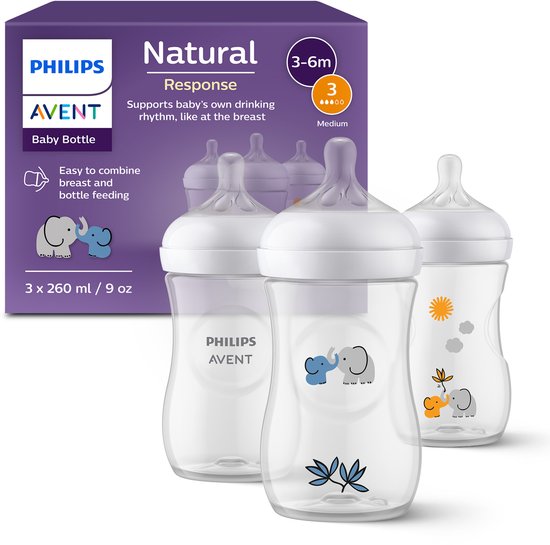 Philips Avent Natural Response Babyflessen 260ml – Flow 3- 3 flessen - SCY903/63 van Philips