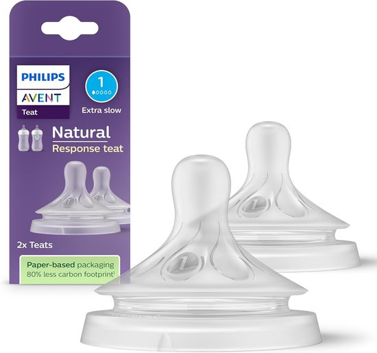 Philips Avent Natural Response-flesspeen - 2 spenen Flow 1 voor babyfles - voor pasgeboren baby's - 0 maanden - BPA-vrij (model SCY961 - 02)