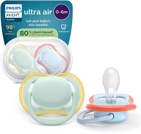 Philips Avent Ultra Air – Ademend en lichtgewicht fopspeen (0-6 mnd) – 2 stuks - SCF087/01 van Merkloos