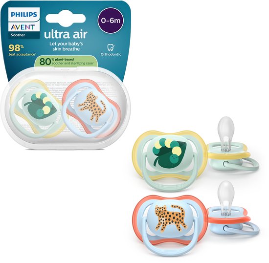 Philips Avent Ultra Air - Ademend en lichtgewicht fopspeen (0-6 mnd) - 2 stuks - SCF087/02 van Philips