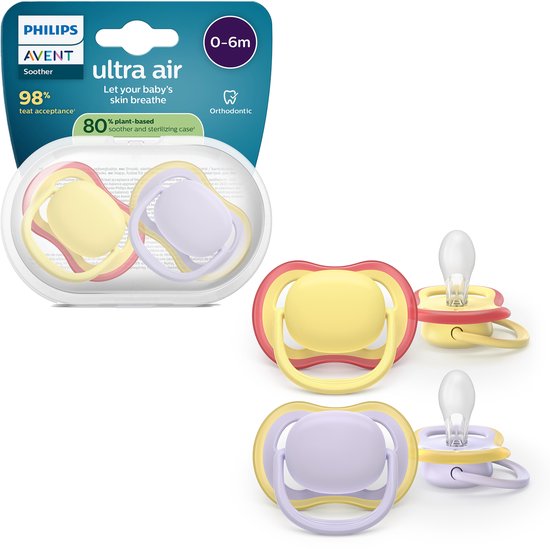 Philips Avent Ultra Air – Ademend en lichtgewicht fopspeen (0-6 mnd) – 2 stuks - SCF087/03 van Philips