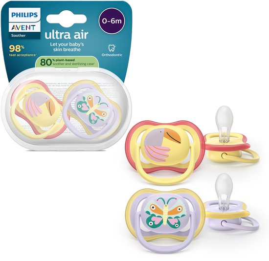 Philips Avent Ultra Air – Ademend en lichtgewicht fopspeen (0-6 mnd) – 2 stuks - SCF087/04 van Philips