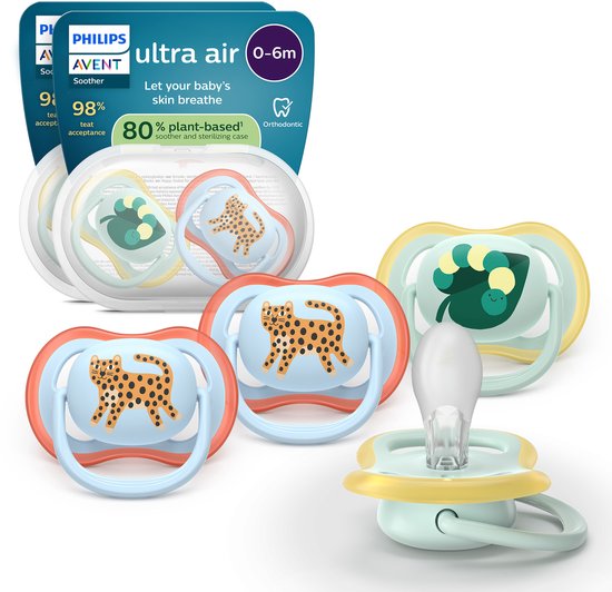Philips Avent Ultra Air – Ademend en lichtgewicht fopspeen (0-6 mnd) – 4 stuks - SCF087/19 van Philips