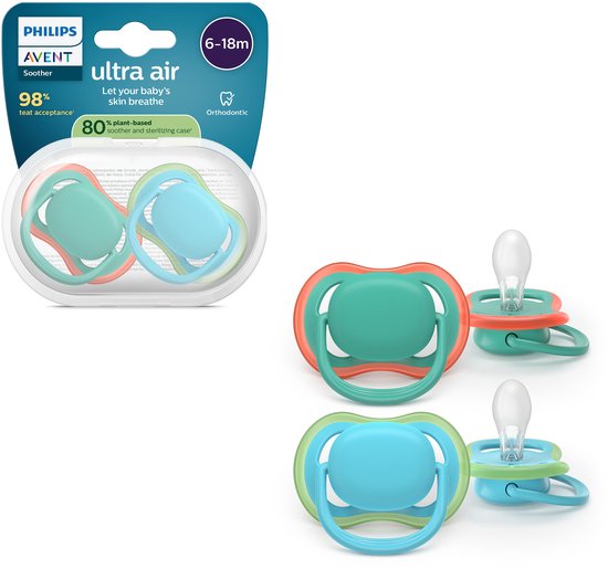 Philips Avent Ultra Air – Ademend en lichtgewicht fopspeen (6-18 mnd) – 2 stuks - SCF087/10 van Philips Avent