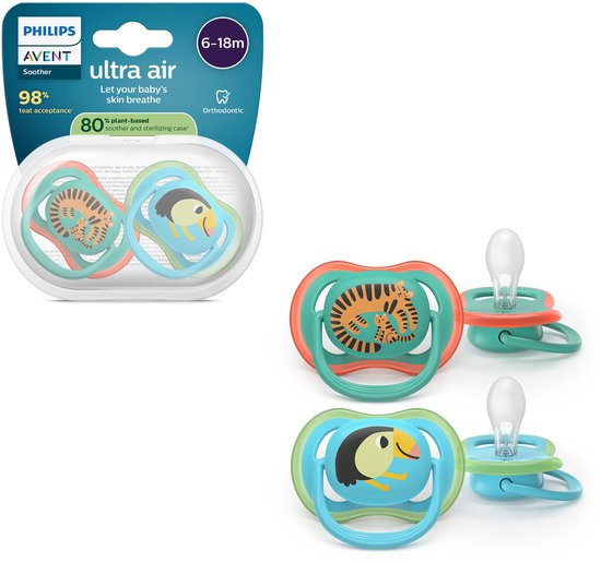Philips Avent Ultra Air – Ademend en lichtgewicht fopspeen (6-18 mnd) – 2 stuks - SCF087/11 van Philips Avent