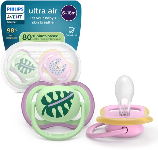 Philips Avent Ultra Air - Ademend en lichtgewicht fopspeen (6-18 mnd) - 2 stuks - SCF087/13 van Philips