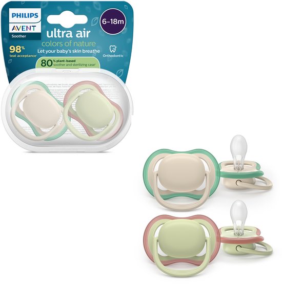 Philips Avent Ultra Air – Ademend en lichtgewicht fopspeen (6-18 mnd) – 2 stuks - SCF087/16 van Philips Avent