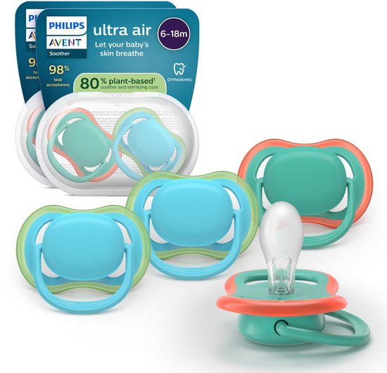 Philips Avent Ultra Air – Ademend en lichtgewicht fopspeen (6-18 mnd) – 4 stuks - SCF087/24 van Merkloos