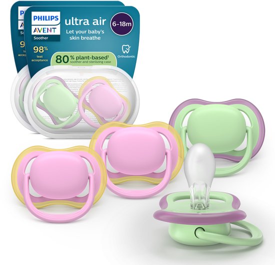 Philips Avent Ultra Air – Ademend en lichtgewicht fopspeen (6-18 mnd) – 4 stuks - SCF087/25 van Philips Avent