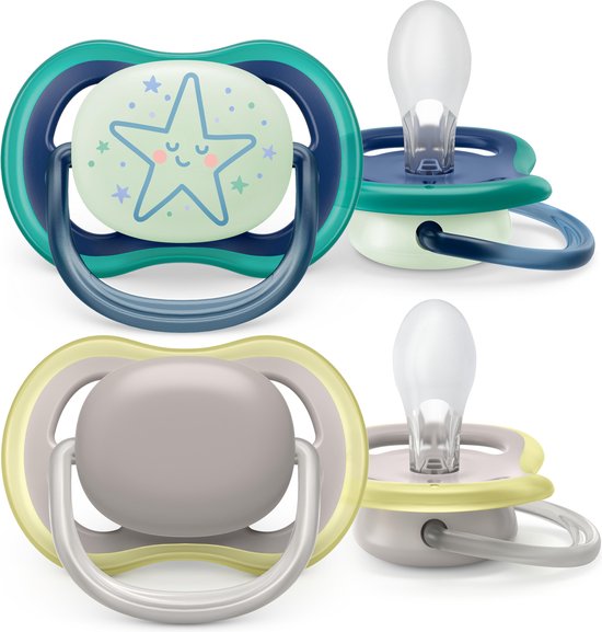 Philips Avent Ultra Air Day & Night 6-18 maanden - 2 speentjes – blauw/grijs – Voor dag en nacht SCF085/70 van Philips