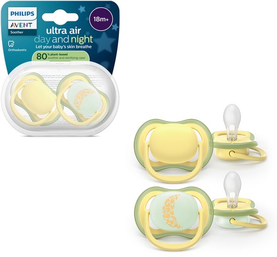 Philips Avent Ultra Air Day & Night – Ademend en lichtgewicht fopspeen (18mnd+) – 2 stuks - SCF349/53 van Philips