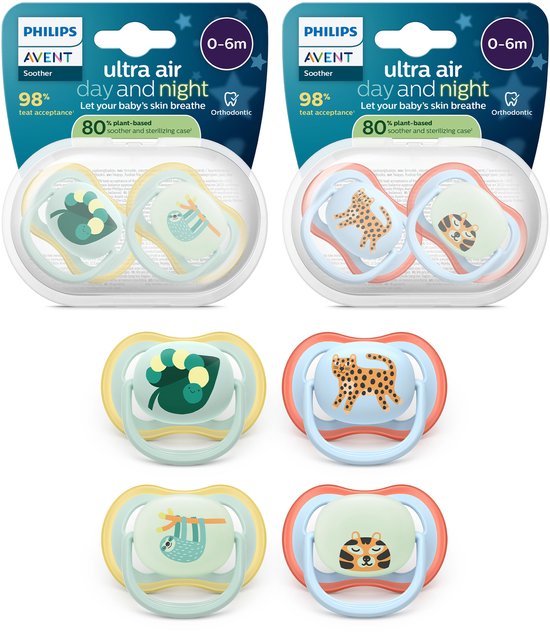 Philips Avent Ultra Air Day & Night – Fopspeenset met dag- en nachtversie – 4 stuks – 0-6 mnd - SCF087/22 van Merkloos