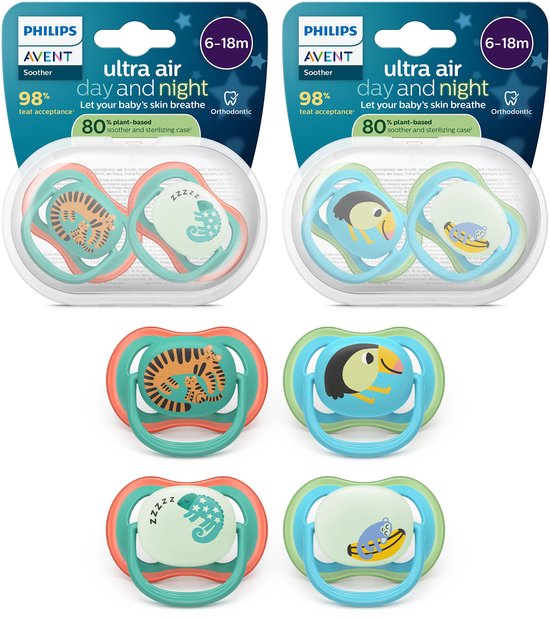 Philips Avent Ultra Air Day & Night – Fopspeenset met dag- en nachtversie – 4 stuks – 6-18 mnd - SCF087/27 van Merkloos