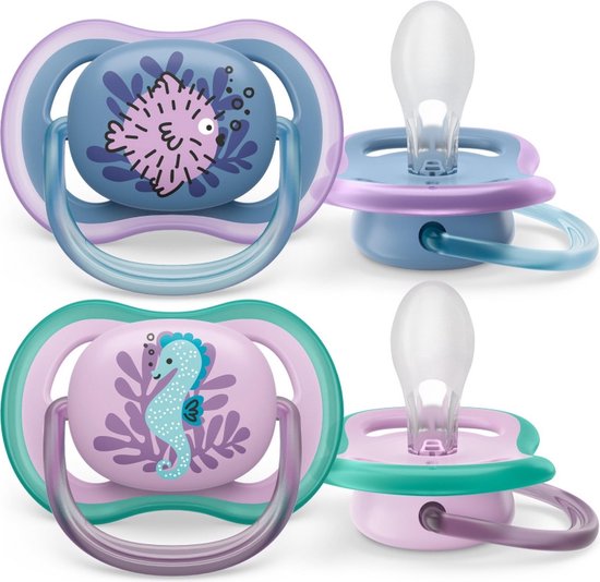 Philips Avent Ultra Air Fopspeen - 6 tot 18 Maanden - 2 Speentjes - Blauw/Roze Vis/Zeepaard - SCF085/61 van Philips