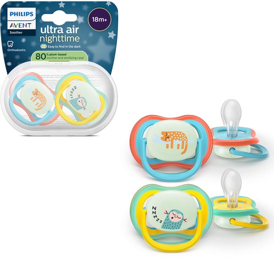 Philips Avent Ultra Air Night – Glow-in-the-dark fopspeen –(18 mnd+) Extra luchtopeningen – 2 stuks - SCF376/32 van Philips Avent