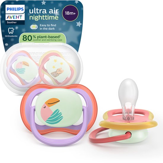 Philips Avent Ultra Air Night – Glow-in-the-dark fopspeen –(18 mnd+) Extra luchtopeningen – 2 stuks - SCF376/33 van Philips