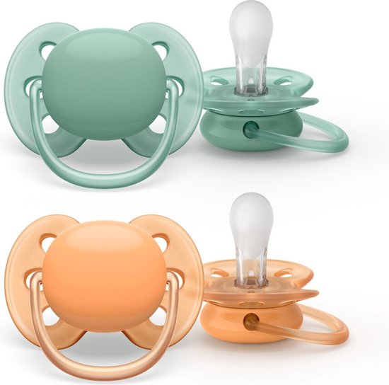Philips Avent Ultra Soft Fopspeen - 0 - 6 Maanden - 2 Speentjes - Groen/Oranje - SCF091/03 van Philips