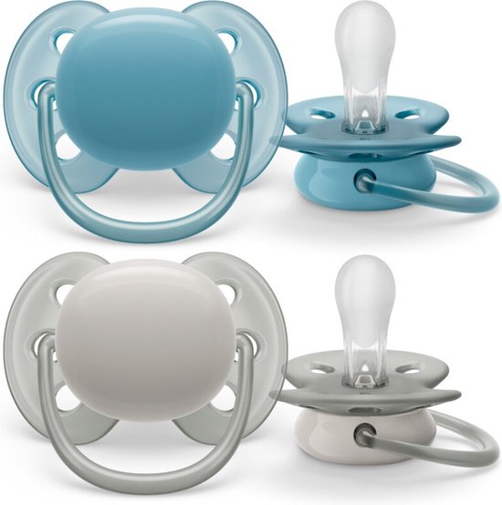 Philips Avent Ultra Soft Fopspeen - 6 tot 18 Maanden - 2 Speentjes - Blauw/Grijs - SCF091/17 van Philips
