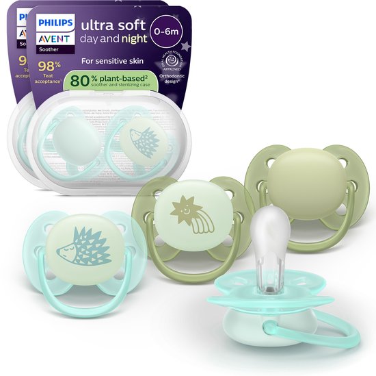 Philips Avent Ultra Soft Nighttime - 0 tot 6 maanden - Glow-in-the-dark fopspeen - 4pack -SCF094/09 van Merkloos