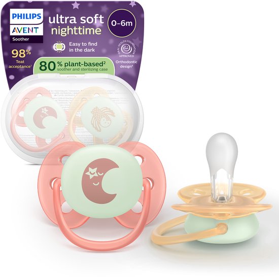 Philips Avent Ultra Soft Nighttime - 0 tot 6 maanden - Glow-in-the-dark fopspeen - SCF094/02 van Merkloos
