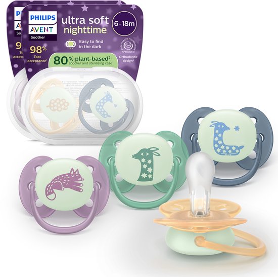 Philips Avent Ultra Soft Nighttime - 6 tot 18 maanden - Glow-in-the-dark fopspeen - 4pack - SCF094/08 van Merkloos