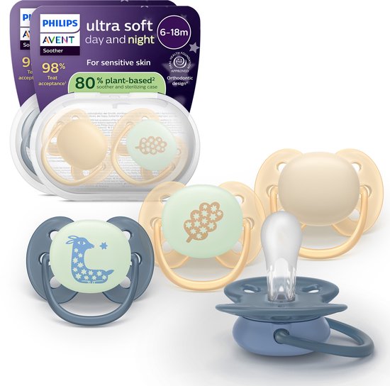 Philips Avent Ultra Soft Nighttime – 6 tot 18 maanden - Glow-in-the-dark fopspeen - 4pack -SCF094/10 van Merkloos