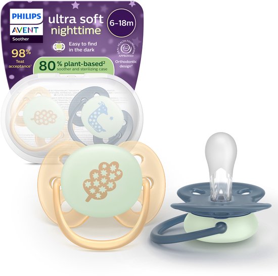 Philips Avent Ultra Soft Nighttime - 6 tot 18 maanden - Glow-in-the-dark fopspeen - SCF094/03 van Merkloos