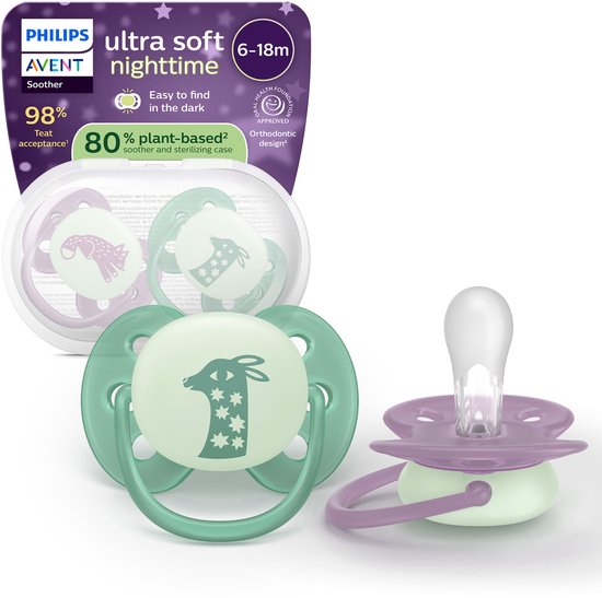 Philips Avent Ultra Soft Nighttime - 6 tot 18 maanden - Glow-in-the-dark fopspeen - SCF094/04 van Merkloos