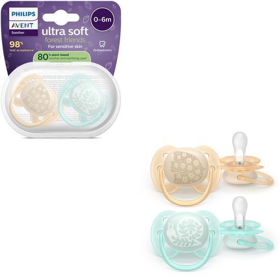 Philips Avent Ultra Soft – Superzachte siliconen fopspeen (0-6 mnd) – Voor gevoelige huid – 2 stuks - SCF091/41 van Philips