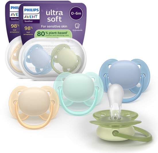 Philips Avent Ultra Soft – Superzachte siliconen fopspeen (0-6 mnd) – Voor gevoelige huid – 4 stuks - SCF091/50 van Philips Avent