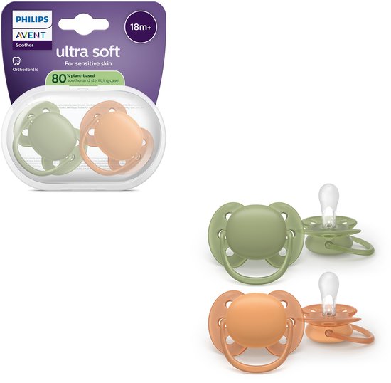 Philips Avent Ultra Soft – Superzachte siliconen fopspeen (18mnd+) – Voor gevoelige huid – 2 stuks - SCF093/05 van Philips