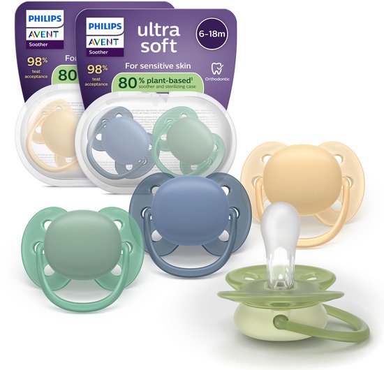 Philips Avent Ultra Soft – Superzachte siliconen fopspeen (6-18 mnd) – Voor gevoelige huid – 4 stuks - SCF091/53 van Philips Avent