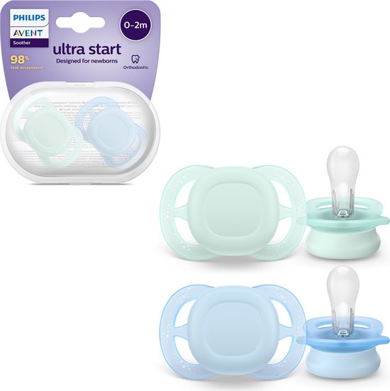 Philips Avent Ultra Start 0-2 maanden - 2 speentjes - groen/blauw – Voor pasgeboren baby’s SCF075/02