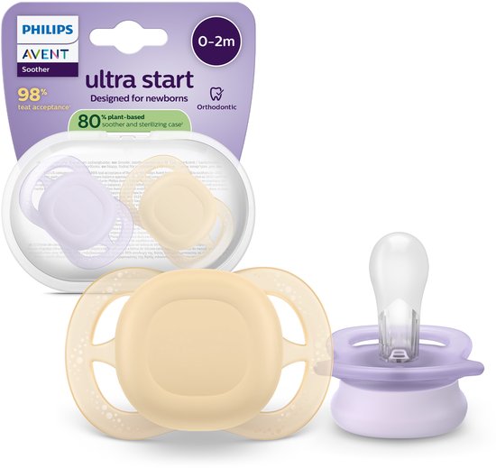 Philips Avent Ultra Start – BPA-vrije siliconen fopspeen (0-6 mnd) – Symmetrisch ontwerp – 2 stuks - SCF075/11 van Philips Avent
