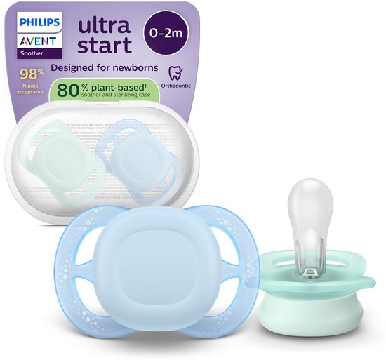 Philips Avent Ultra Start – BPA-vrije siliconen fopspeen (0-6 mnd) – Symmetrisch ontwerp – 2 stuks - SCF075/12 van Philips Avent