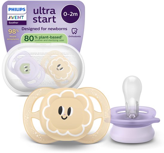 Philips Avent Ultra Start - BPA-vrije siliconen fopspeen (0-6 mnd) - Symmetrisch ontwerp - 2 stuks - SCF075/13